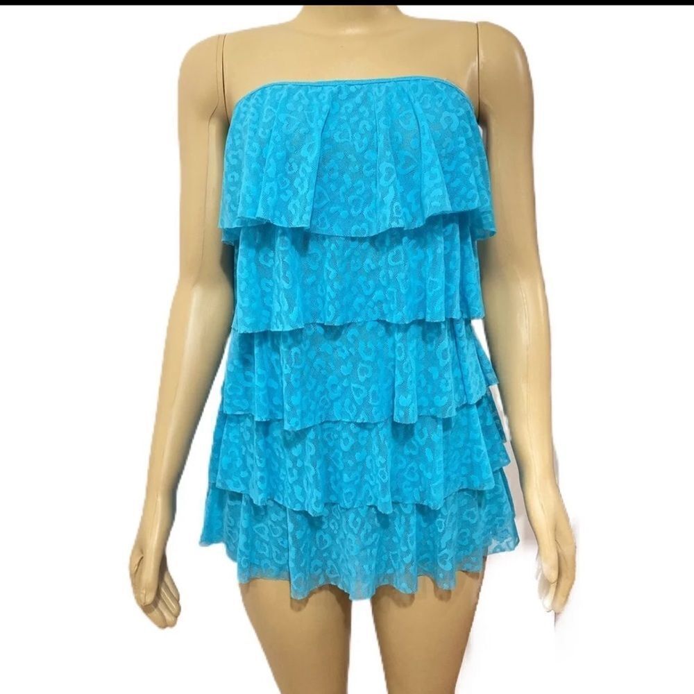 Victoria’s Secret Swim Rufle bikini beach cover up mini dress swimwear Blue L - Picture 4 of 5